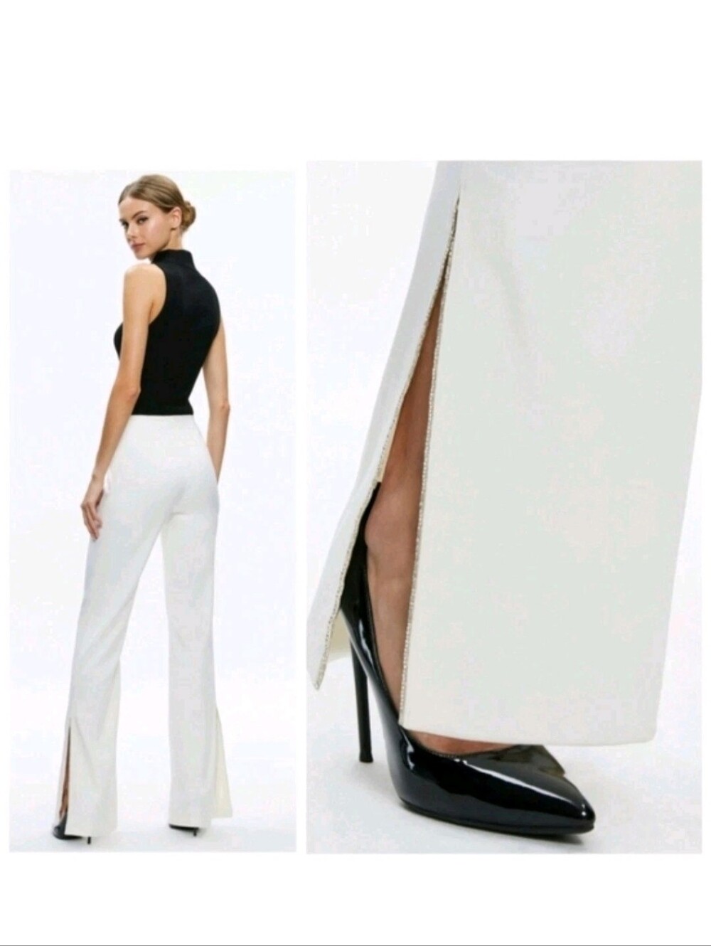 Alice + Olivia Lara Rhinestone Wide Leg Side Slits Pant Size 10